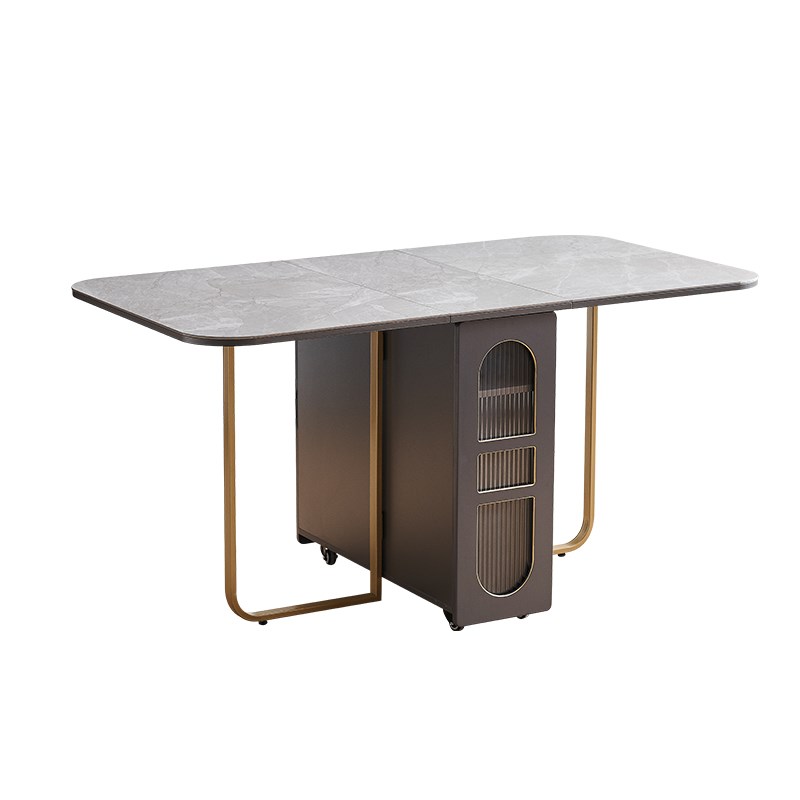 岩板折叠餐桌简约现代小户型家用长方形伸缩功能吃饭桌轻奢折叠桌