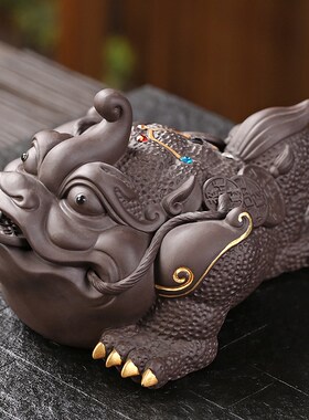 紫砂招财金蟾家居装饰摆件客厅办公室酒柜茶室茶桌面摆设茶宠茶玩