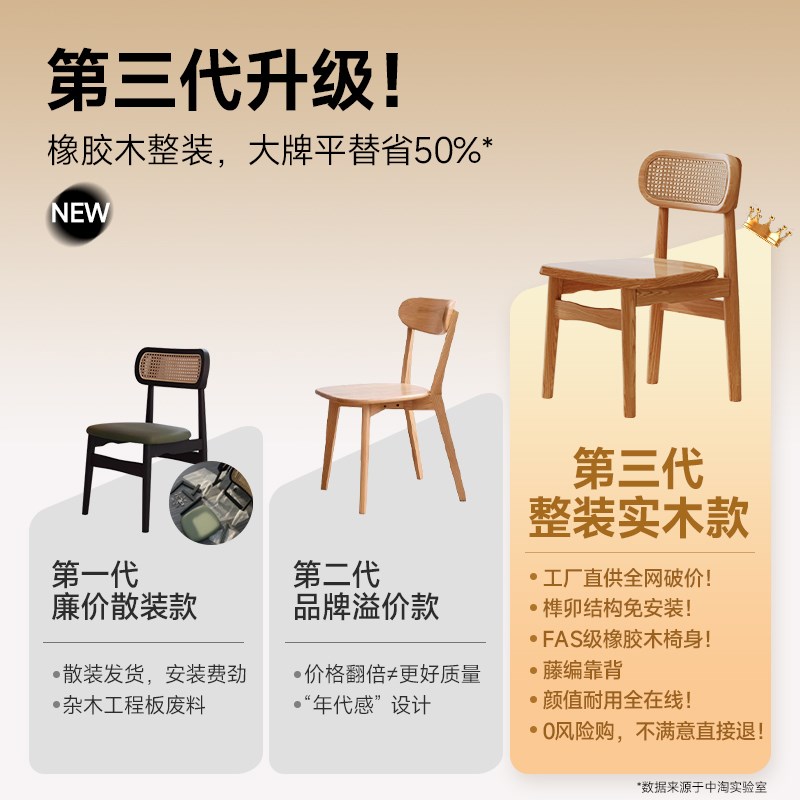 实木餐桌椅靠背餐椅2025新款原木风休闲家用酒店藤编椅子网红凳子