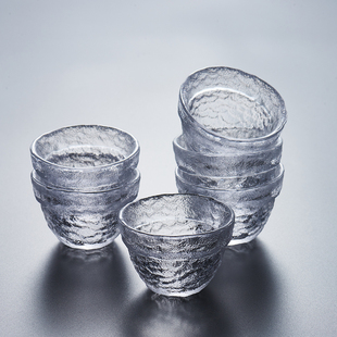 纯色锤纹玻璃杯 品茗杯玻璃小茶杯功夫茶具套组家用耐热透明日式