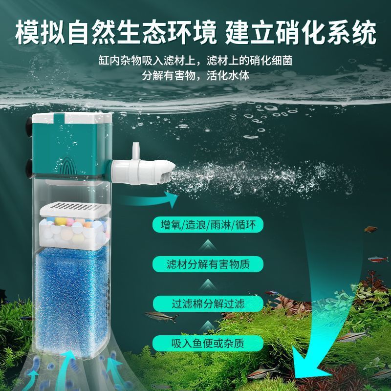 鱼缸过滤器三合一过滤泵循环系统养鱼小型氧气泵内置小水族箱静音