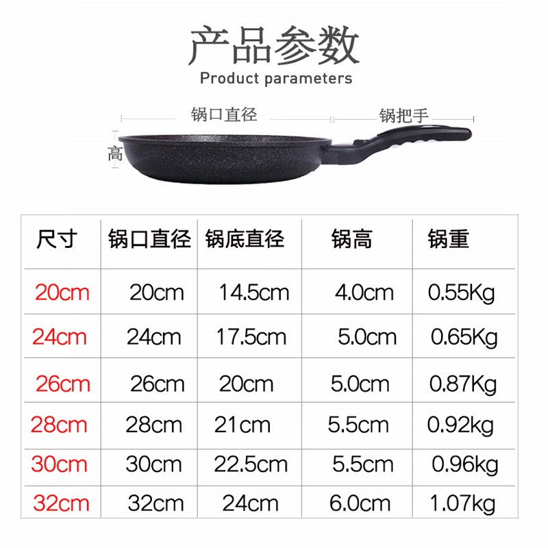 平底锅不粘锅煎锅小煤气灶电磁炉适用麦饭石家用烙饼煎蛋32cm