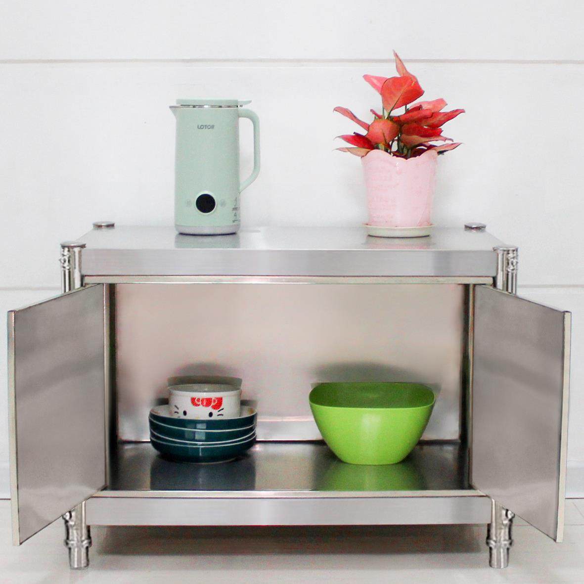 50高不锈钢带柜门置物架微波炉收纳架烤箱架双层台面储物架落地式,厨房/烹饪用具,厨房置物架/置物柜/角架,淘宝优惠券,粉丝福利购,淘宝优惠卷