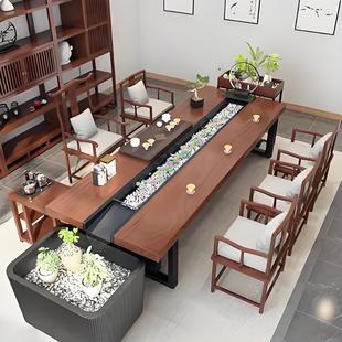 流水茶桌景观一体养鱼循环新中式实木茶几组合曲水流觞2025款茶台