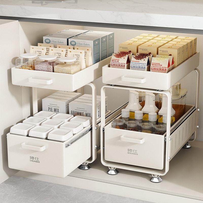 厨房下水槽分层置物架抽拉式调味瓶罐碗碟整体橱柜拉篮收纳层架子,厨房/烹饪用具,抹布架/厨房清洁收纳架,淘宝优惠券,粉丝福利购,淘宝优惠卷