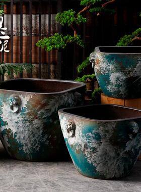 覆古陶瓷彷古大缸浮世绘鱼缸落地摆件庭院园林粗陶手工流水水景盆