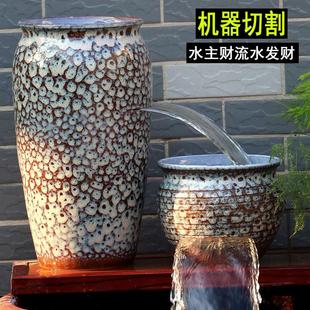 流水瀑布陶罐古法缸养鱼循环低吸水泵增氧循环生态鱼缸民宿覆古罐