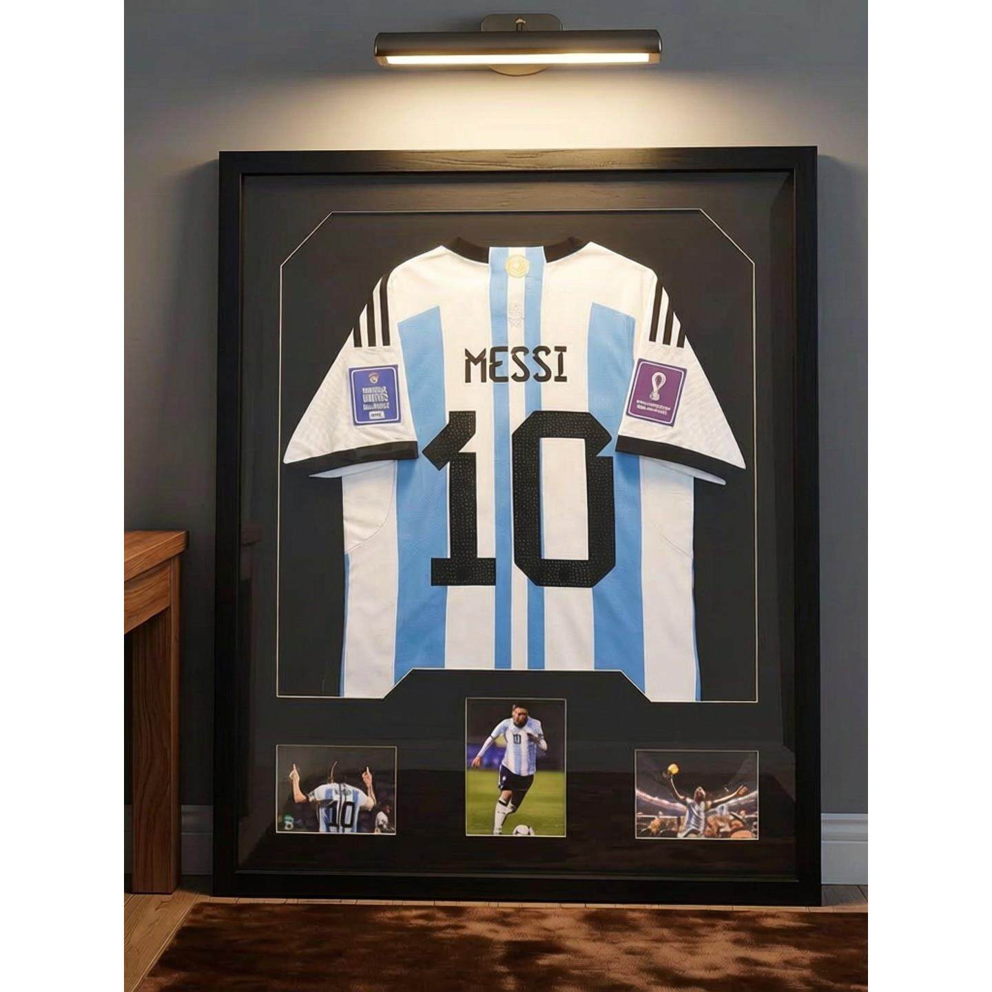 实木高端球衣展示相框装裱梅西签名足球篮球衣服收藏画框定做定制