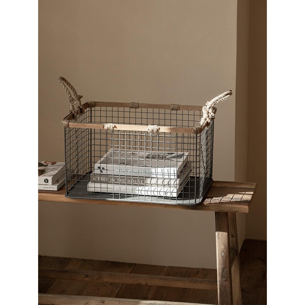 复古铁艺网格收纳筐零食水果收纳篮厨房储物篮桌面杂物整理置物筐