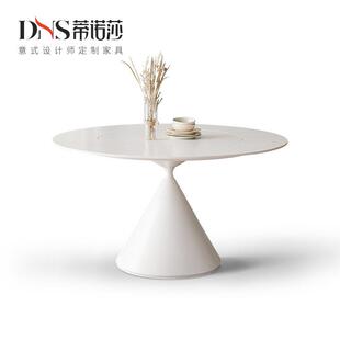 德利丰岩板圆桌小户型纯白色侘寂公寓家用圆桌1.1米圆形岩板餐桌