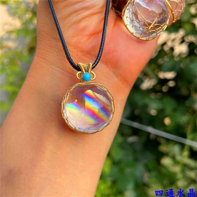 阿塞斯特莱裂变彩虹水晶转运珠吊坠喜马拉雅白水晶招财项链男女款