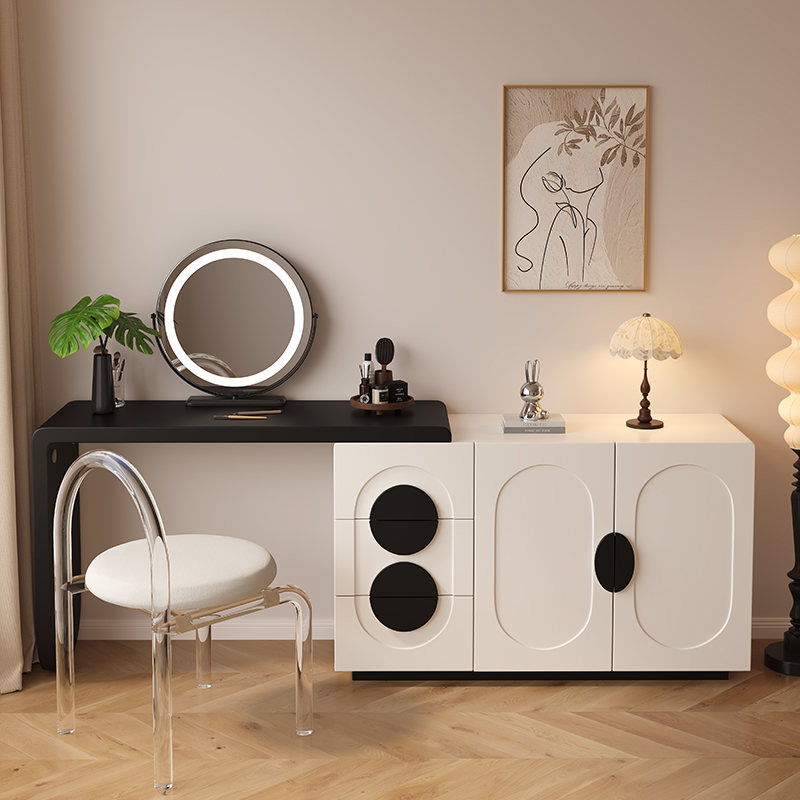 奶油风梳妆台卧室收纳柜一体