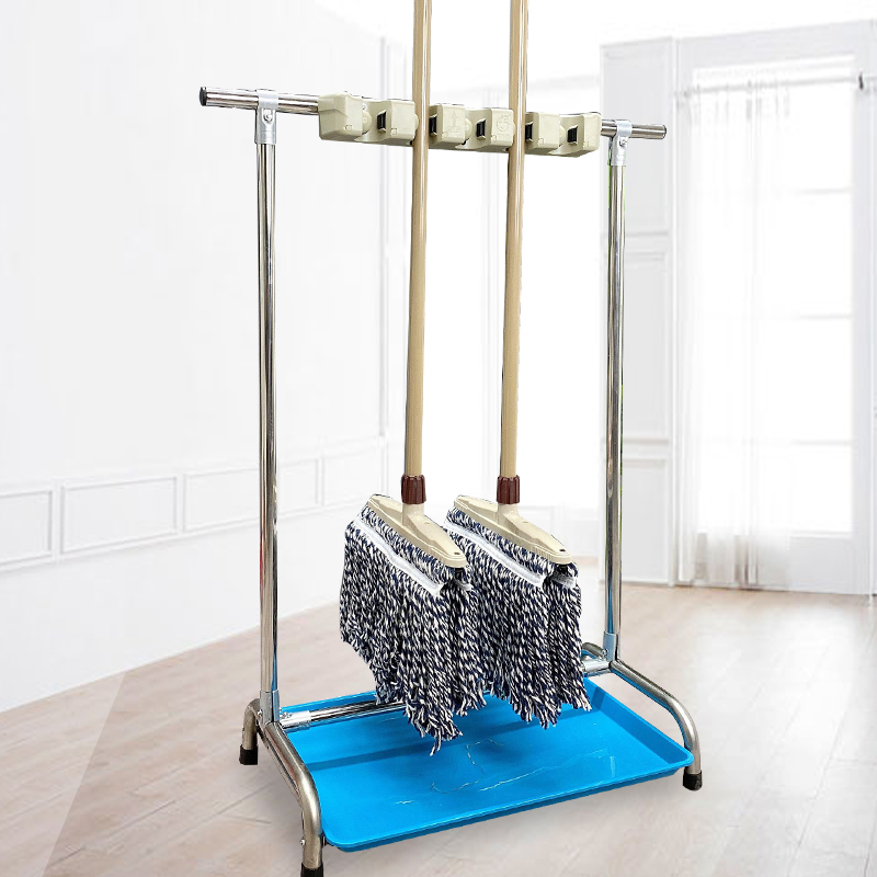 不锈钢拖把架落地式挂架可移动放扫把架墩布收纳清洁工具置物架子