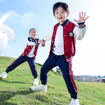 英伦学院风校服套装中小学生班服新款春夏秋五件套棒球服幼儿园服
