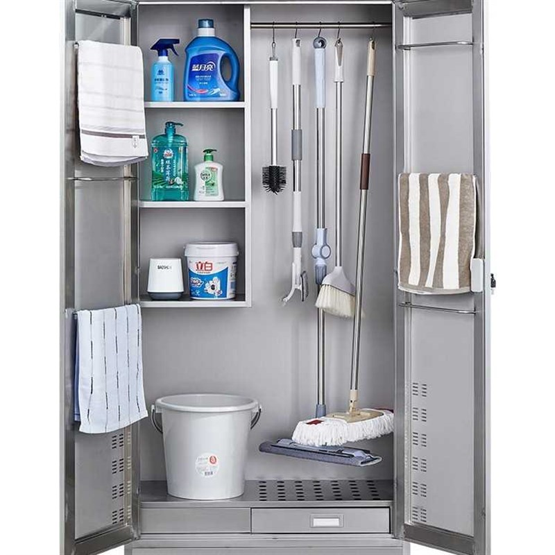 304不锈钢清洁柜学校工厂保洁卫生工具柜家用储物拖把扫把收纳柜