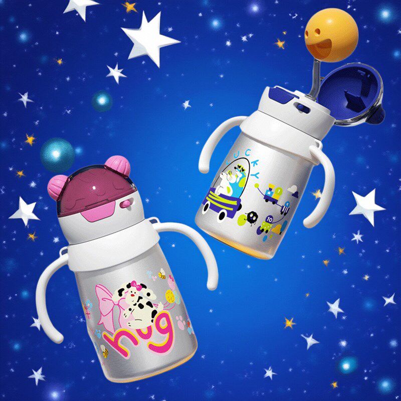 保温杯儿童带手柄学饮杯宝宝1岁婴幼儿外出携带上学专用吸管水杯