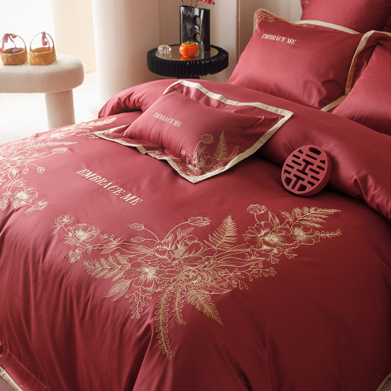 少女心婚庆四件组床上婚房100s长绒棉结婚被套高级感新婚陪嫁床品