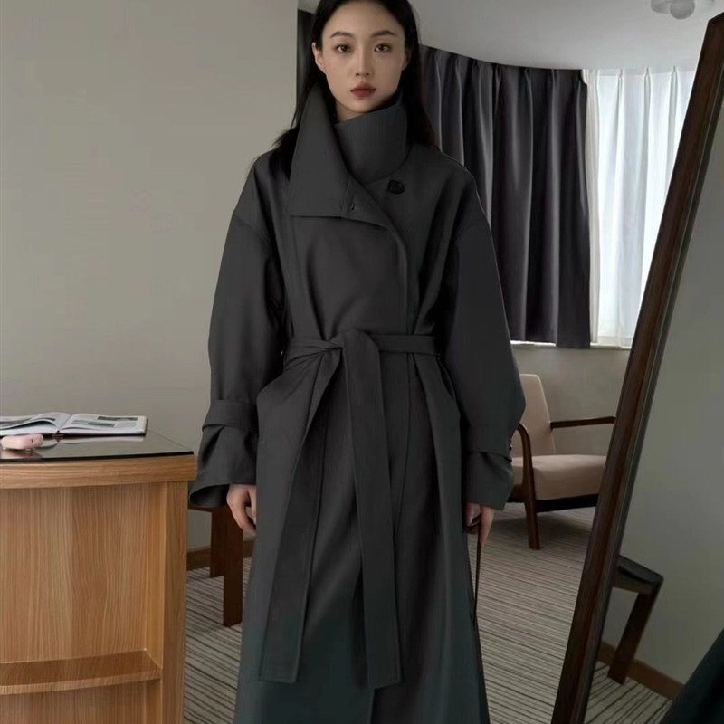 moment2024n早秋法式英伦风长款风衣女高级感简约系带过膝大衣女