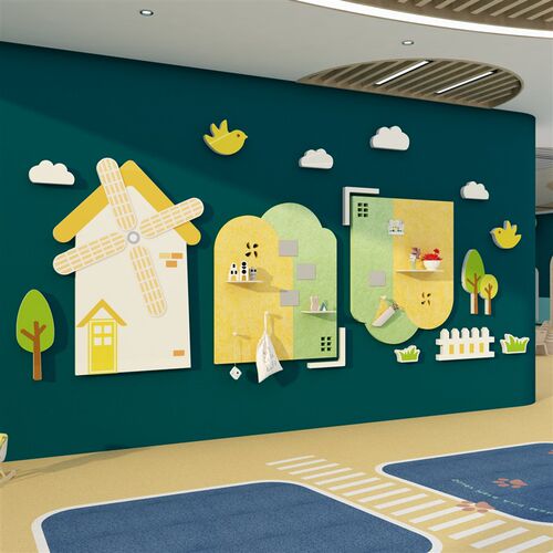 幼儿园环创主题墙面装饰成品布置走廊楼梯大厅毛毡板文化墙贴材料