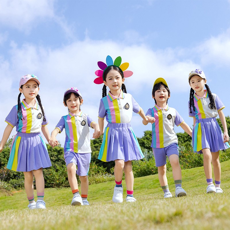 学院风紫色棒球服校服套装小学生春夏装新款儿童班服四件套幼儿园