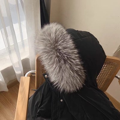 超大银狐毛领单卖真毛领羽绒服毛领单买银狐毛领定制摁扣拉链毛领