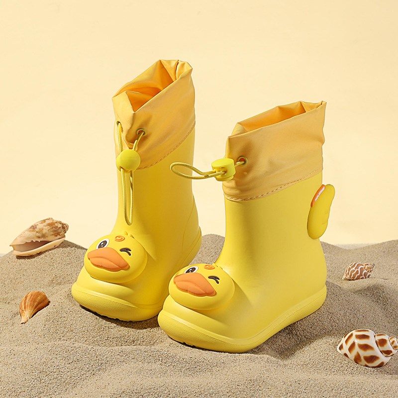 儿童雨鞋男童1一3岁半卡通黄鸭中筒束口轻便软底防滑宝宝雨靴女宝