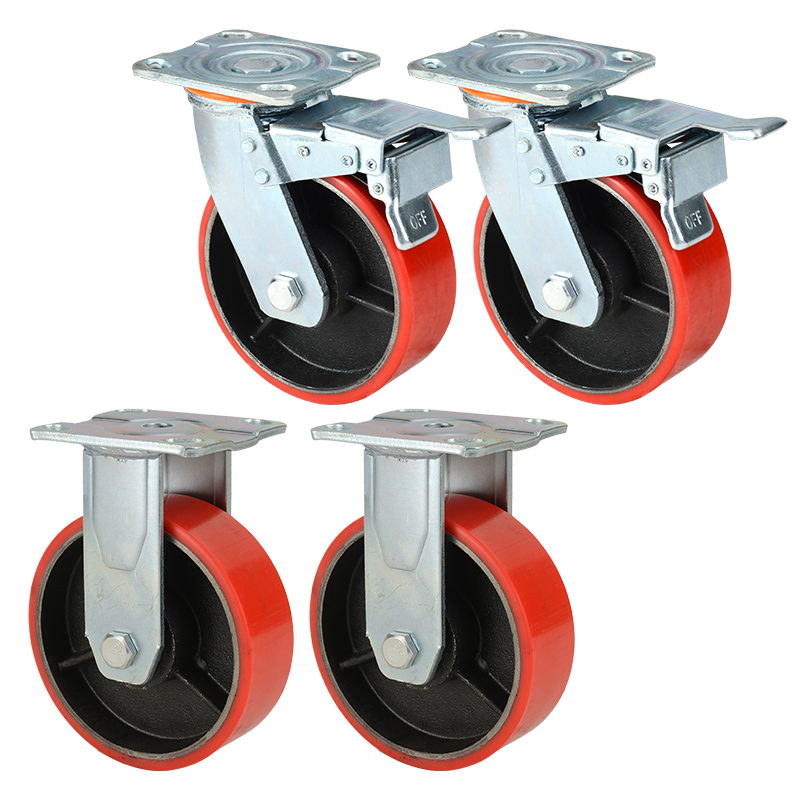 6寸超重型铁芯聚氨酯万向轮刹车4寸5寸8寸工业脚轮手推车拉货轮子