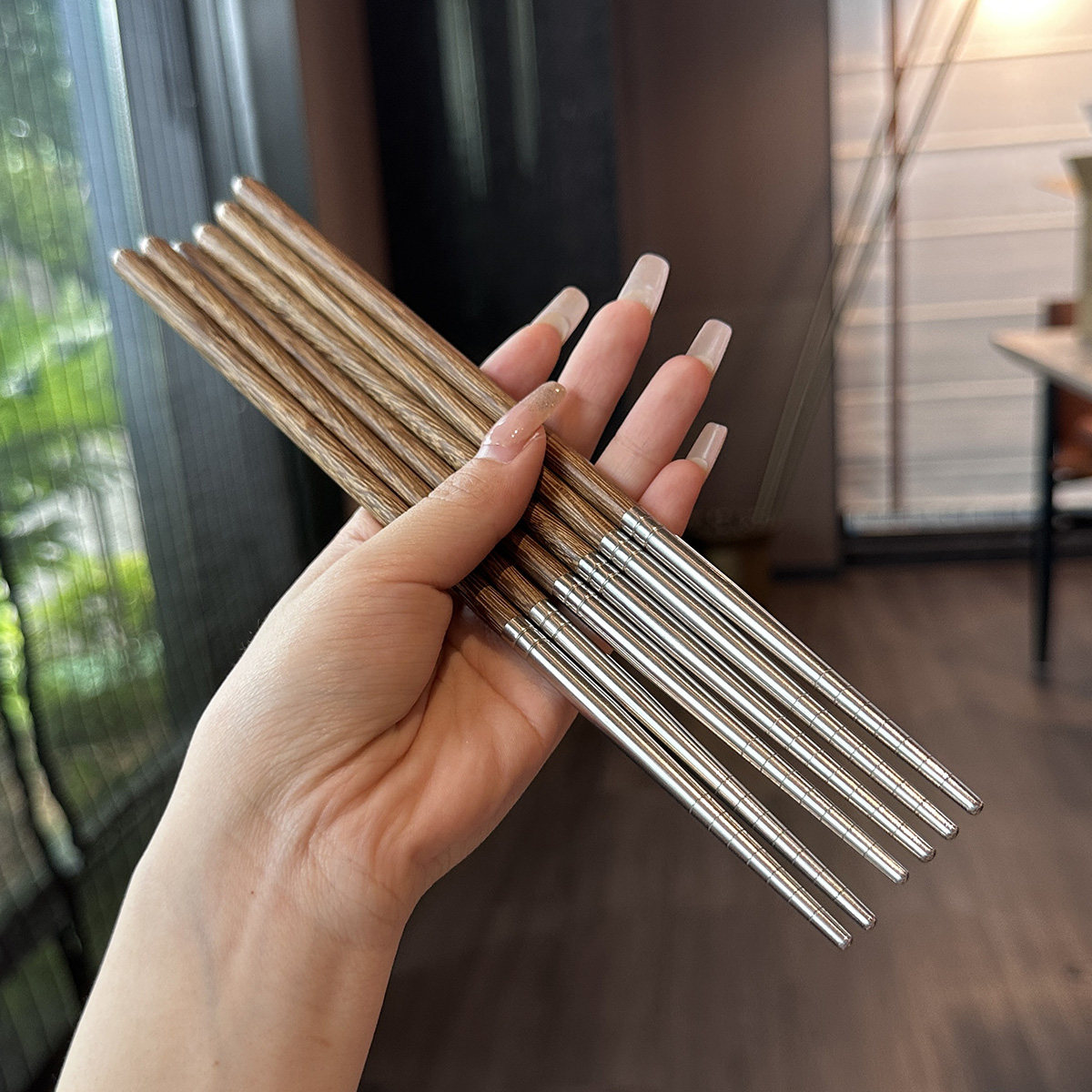 【巨漂亮的筷子】12只组合装~鸡翅木筷J子红檀木筷子不锈钢筷防滑