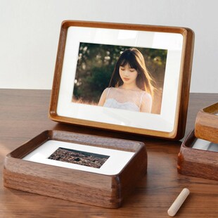 相框a4大小挂墙横版摆台高级感画框榫卯圆角黑胡桃木实木相框空框