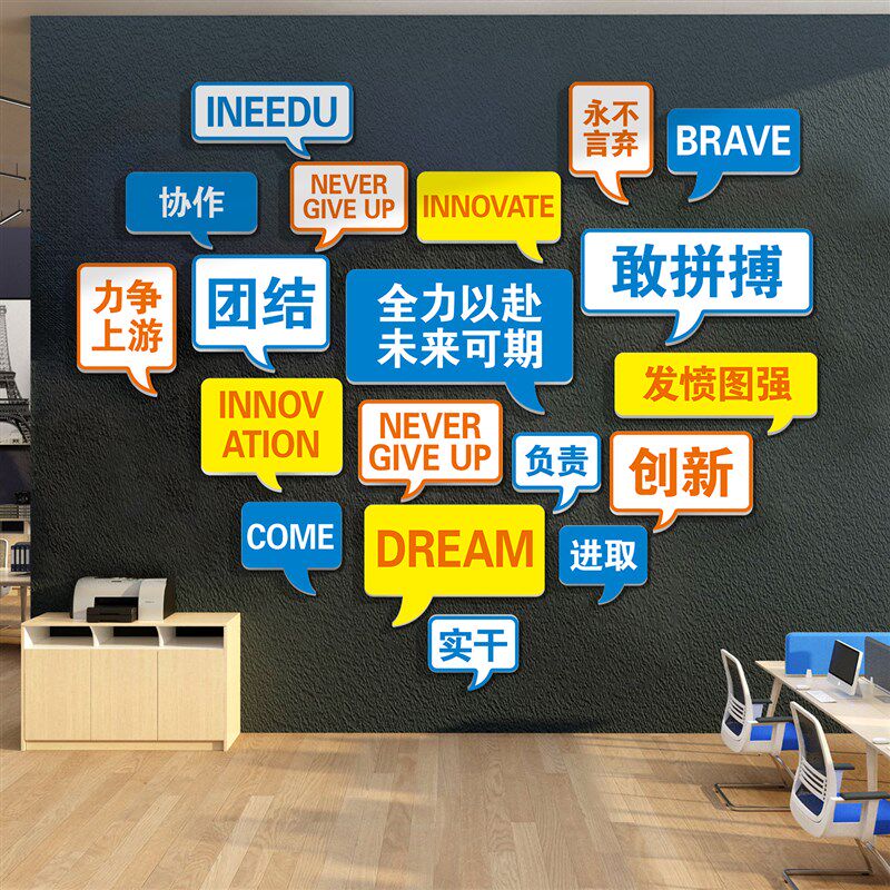 企业文化墙办公室氛围布置励志标语公司会议室墙面装饰背景墙贴纸,家居饰品,文化墙贴,淘宝优惠券,粉丝福利购,淘宝优惠卷
