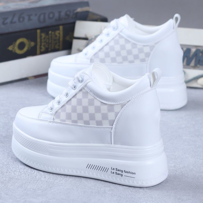 鞋子女2024春夏皮n面单鞋韩版网红小白鞋女厚底内增高10CM小个子