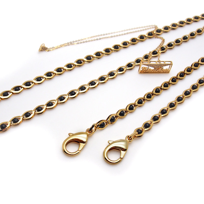 纯铜包链金链黑珠包链条带配件带替换包带斜挎背包带子金属细链女