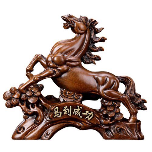 招财马摆件马到成功红色仿木高级工艺品客厅办公室开业礼品特大号