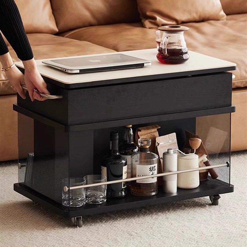 可移动沙发边几客厅阳台小户型多功能岩板黑色茶几边柜升降小推车,住宅家具,移动边几/推车,淘宝优惠券,粉丝福利购,淘宝优惠卷