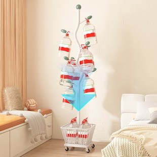 家用衣帽架卧室落地挂衣架子可移动收纳篮脏衣篓床边立式树杈入户