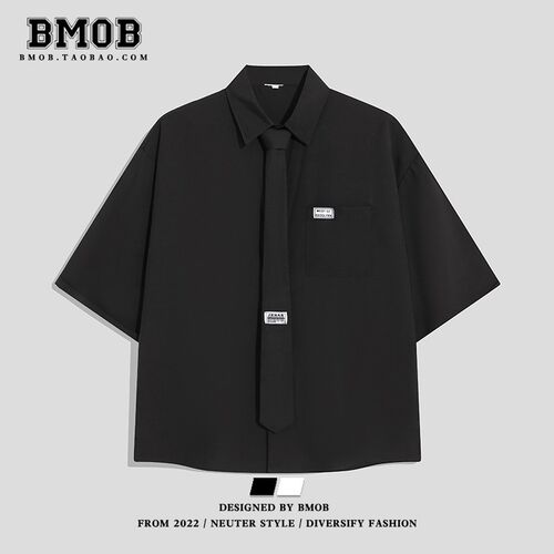 BMOB夏季薄款七分袖领r带衬衫男女学院风DK制服班服高级感情侣衬