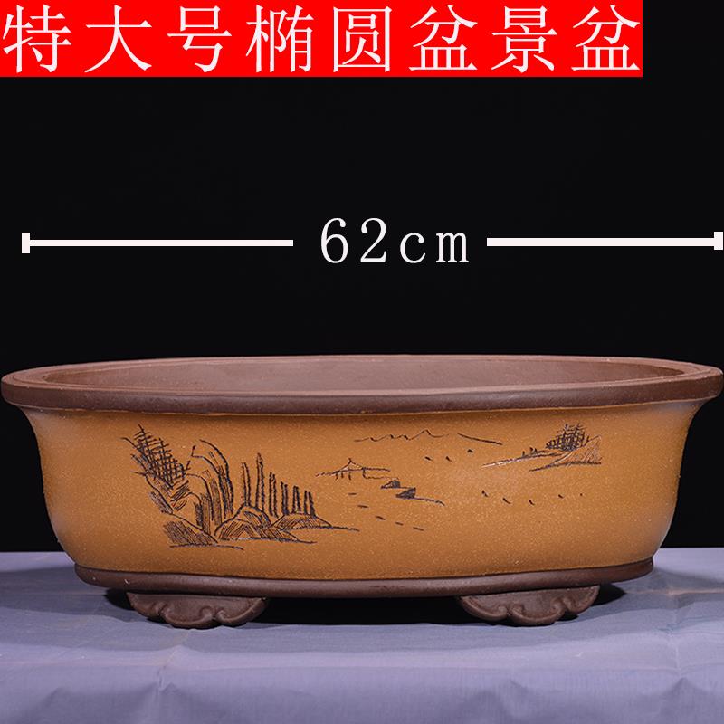 宜兴精品紫砂特大号椭圆形花盆盆景盆马槽盆榕树桩盆室内盆栽花盆
