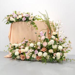 婚礼装饰人造花接待区甜品桌花地板排花套装餐桌长人造花