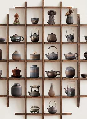 新中式茶室民宿博古架茶壶茶叶罐茶杯香炉摆件茶道覆古风工艺摆设