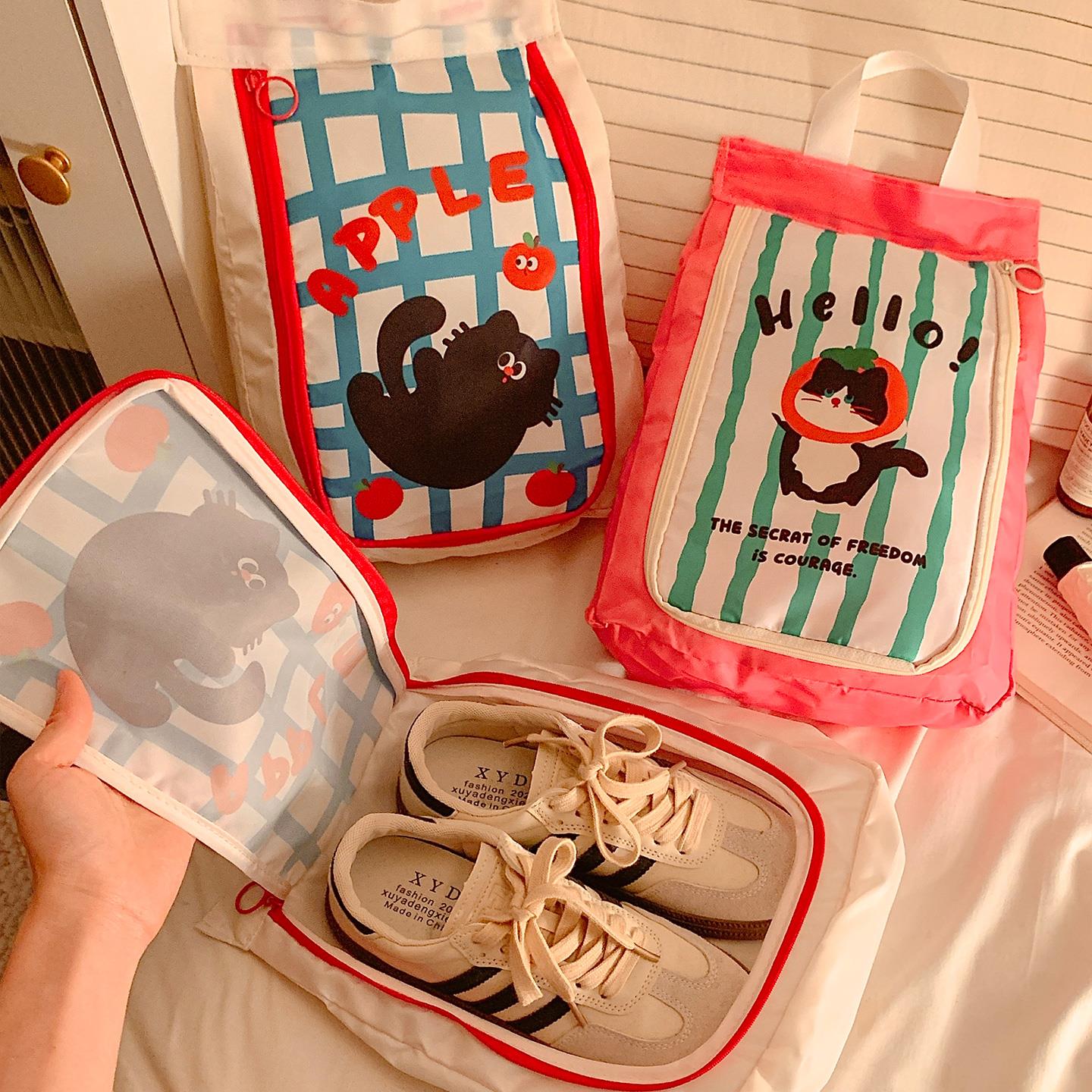 可爱鞋袋旅行出差鞋子收纳袋便携手提式行李箱双层防尘大容量鞋包