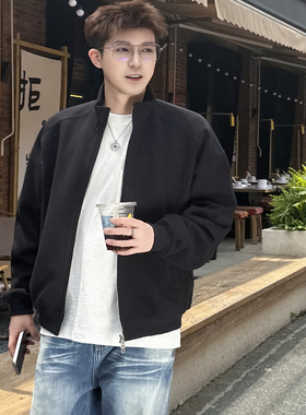 420g重磅黑色短款立领卫衣开衫男春秋季2025新款上衣外套休闲宽松