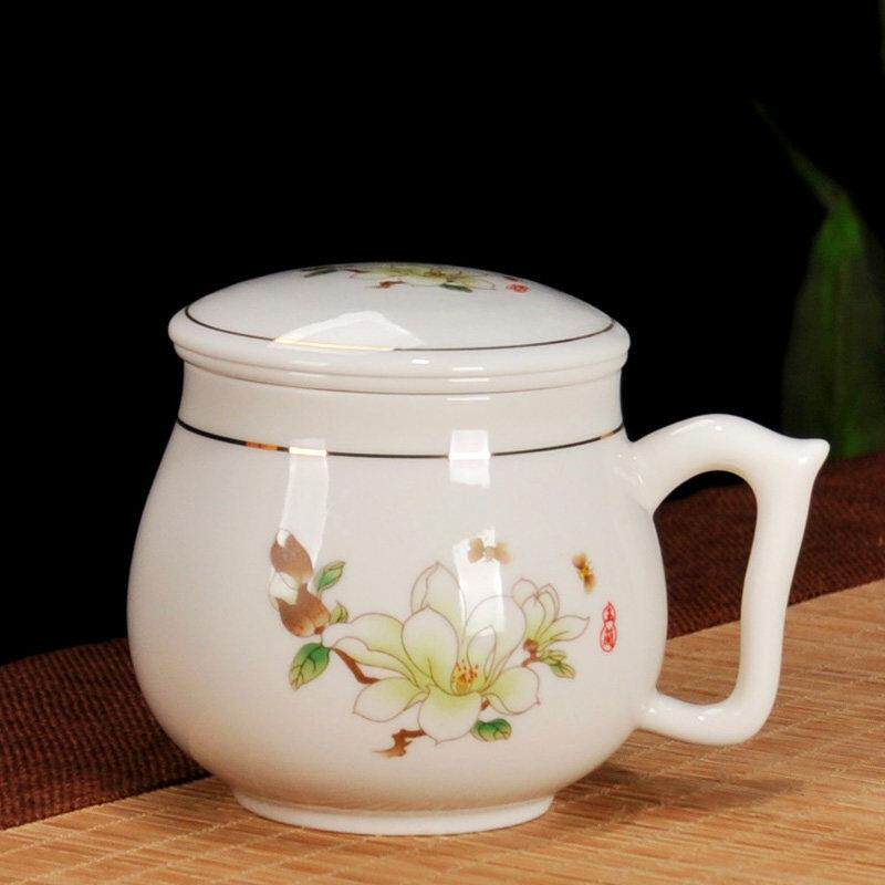 大容量陶瓷茶杯子带盖子家用酒店会议室过滤个人杯耐高温简约泡茶