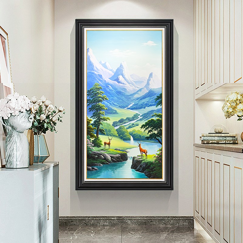 入户玄关挂画走廊风景油画大气复古美式装饰画鹿画高级感肌理画图片