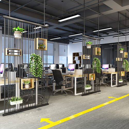 铁艺简约屏风隔断办公室客厅现代玄关装饰工业风绿植花架缕空定制