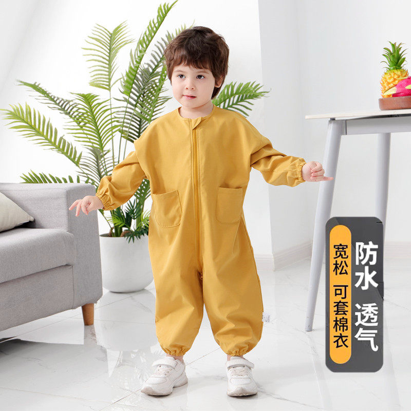 宝宝连体罩衣秋冬款吃饭防水衣婴儿爬爬服儿童画画全身防脏爬行衣