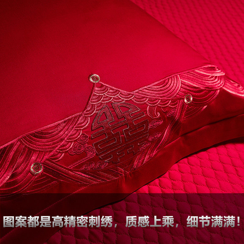 高档140支长绒棉靠垫套大红色纯棉刺绣大抱枕60*60结婚床品陪嫁送