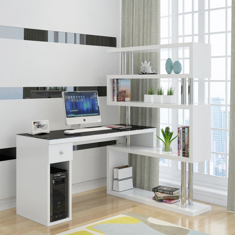 电脑台式桌转角书桌书架组合写字桌子简约卧室家用书柜一体带抽屉