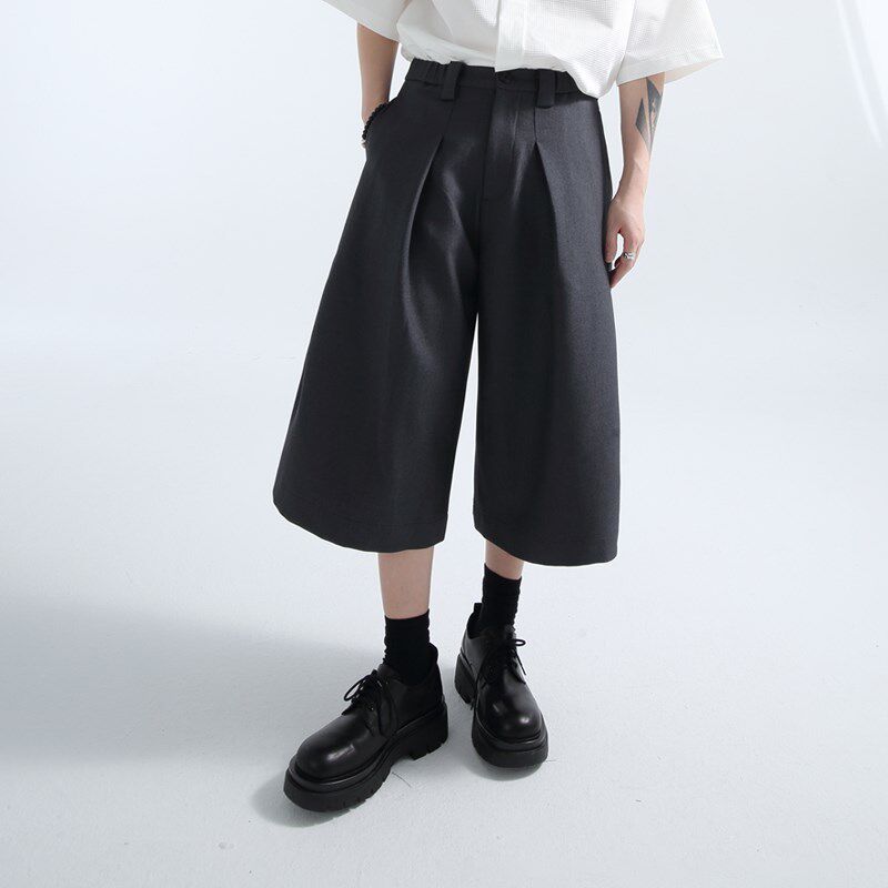 GRNL重磅450克立裁垂坠z廓形阔腿裤 男女基础两色西裤七分裤