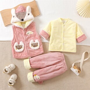 男女宝宝冬装3-9个月婴儿棉衣0-1岁新生秋冬外出服马甲三件套加厚