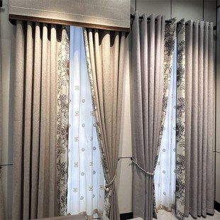 新中式 柯桥窗帘 加高自建房别墅3.1米无缝拼接雪尼尔遮光隔热新款